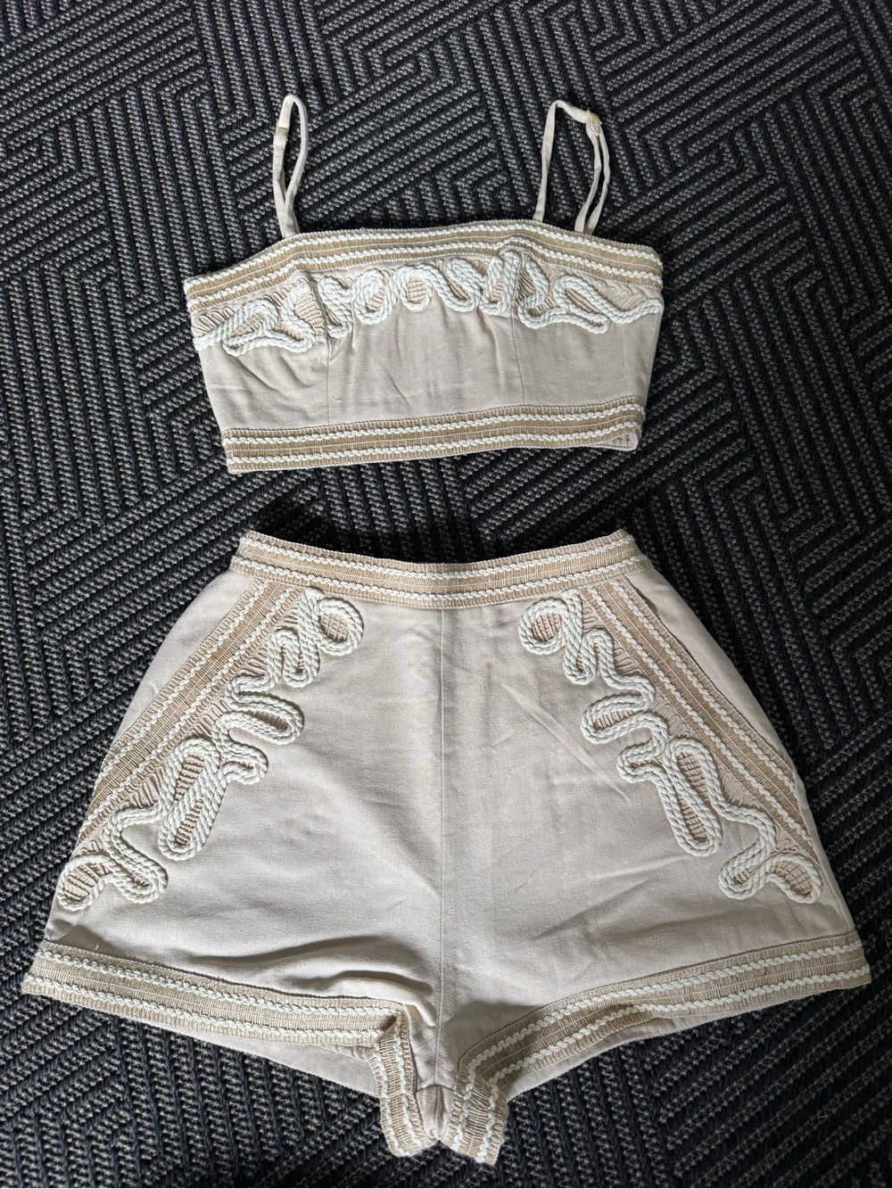 PatBO Cream Crochet-Trim Crop Top & High-Waist Shorts Set